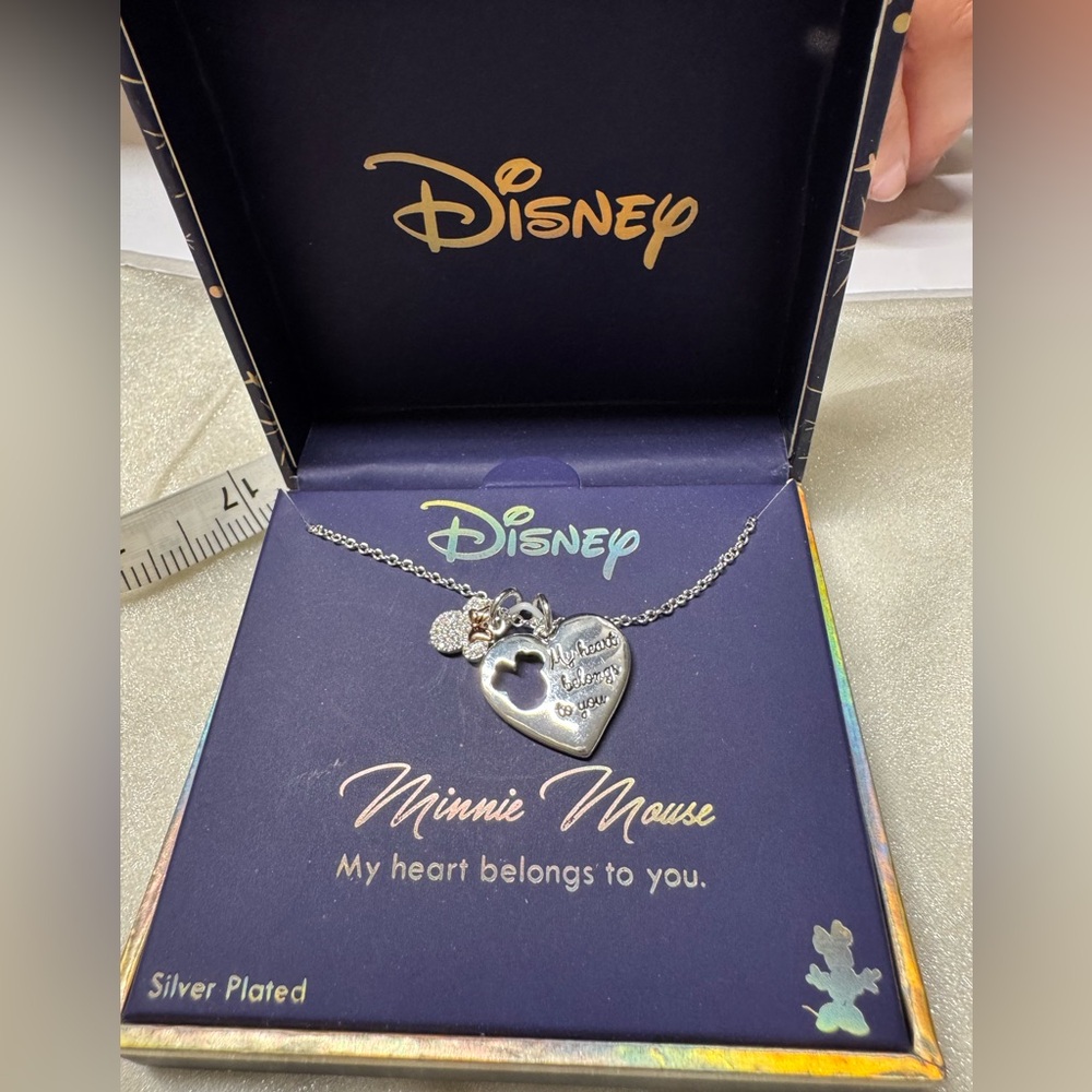 Disney necklace 2 pendants My heart belongs to you silver plated 16 +2” NIB